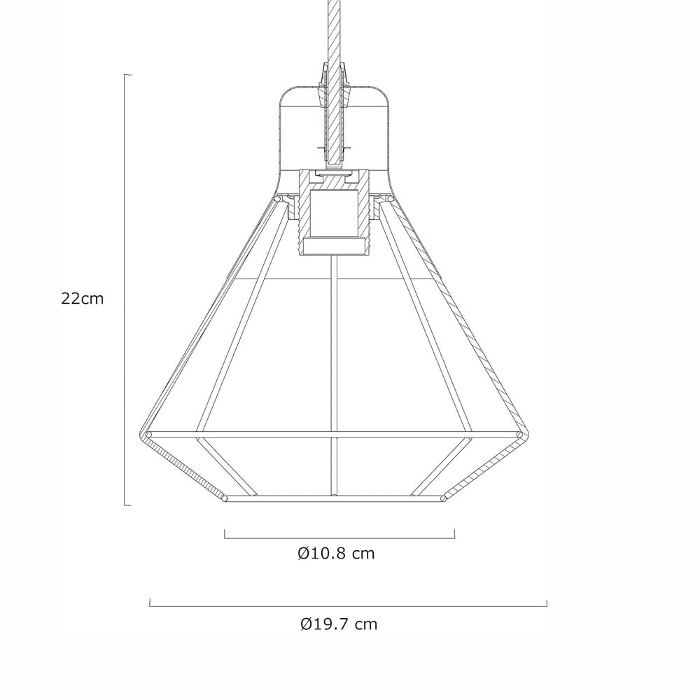 CANDIL ACERO NEGRO REJILLA COBRE 19X120CM E27 127V MAXXI