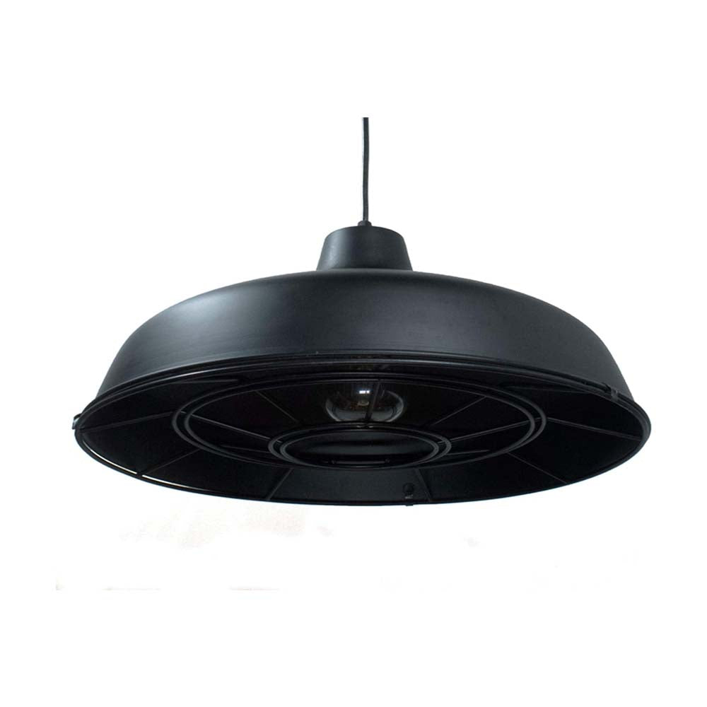 LUMINARIO COLGANTE LAMINA DE ACERO NEGRO + REJILLA COLOR NEGRO 36CM H-18CM 127V LUZ BLANCA LAMPARA OPCIONAL NO INCLUIDA