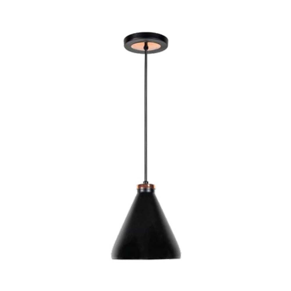 LUMINARIO COLGANTE LAMINA DE ACERO NEGRO + INTERIOR BLANCO + DETALLE DE MADERA 12.5CM H-120CM 127V LAMPARA OPCIONAL NO INCLUIDA