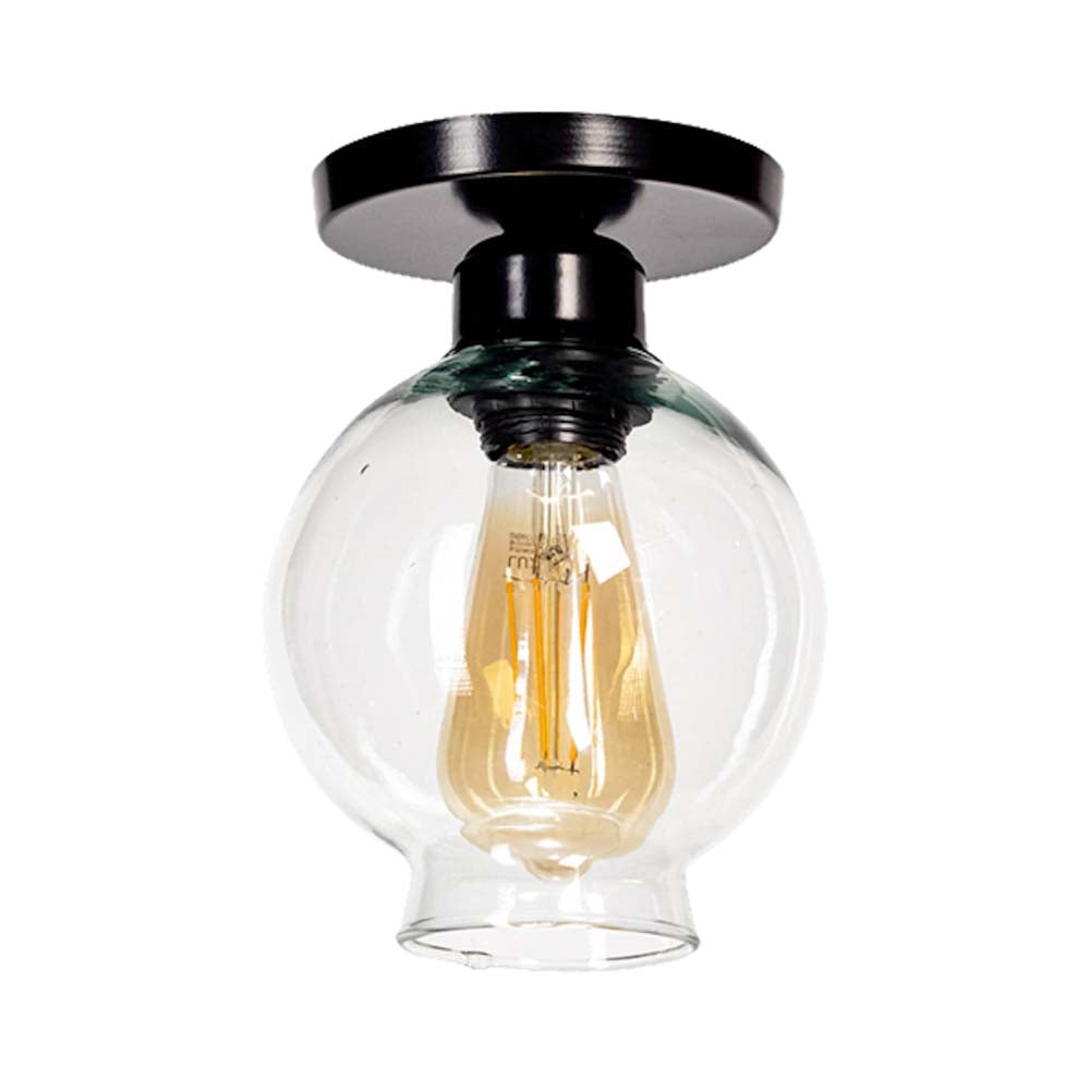 PLAFON LAMINA DE ACERO COLOR NEGRO + VIDRIO SOPLADO TRANSPARENTE 15CM H-120CM 127V LAMPARA OPCIONAL NO INCLUIDA