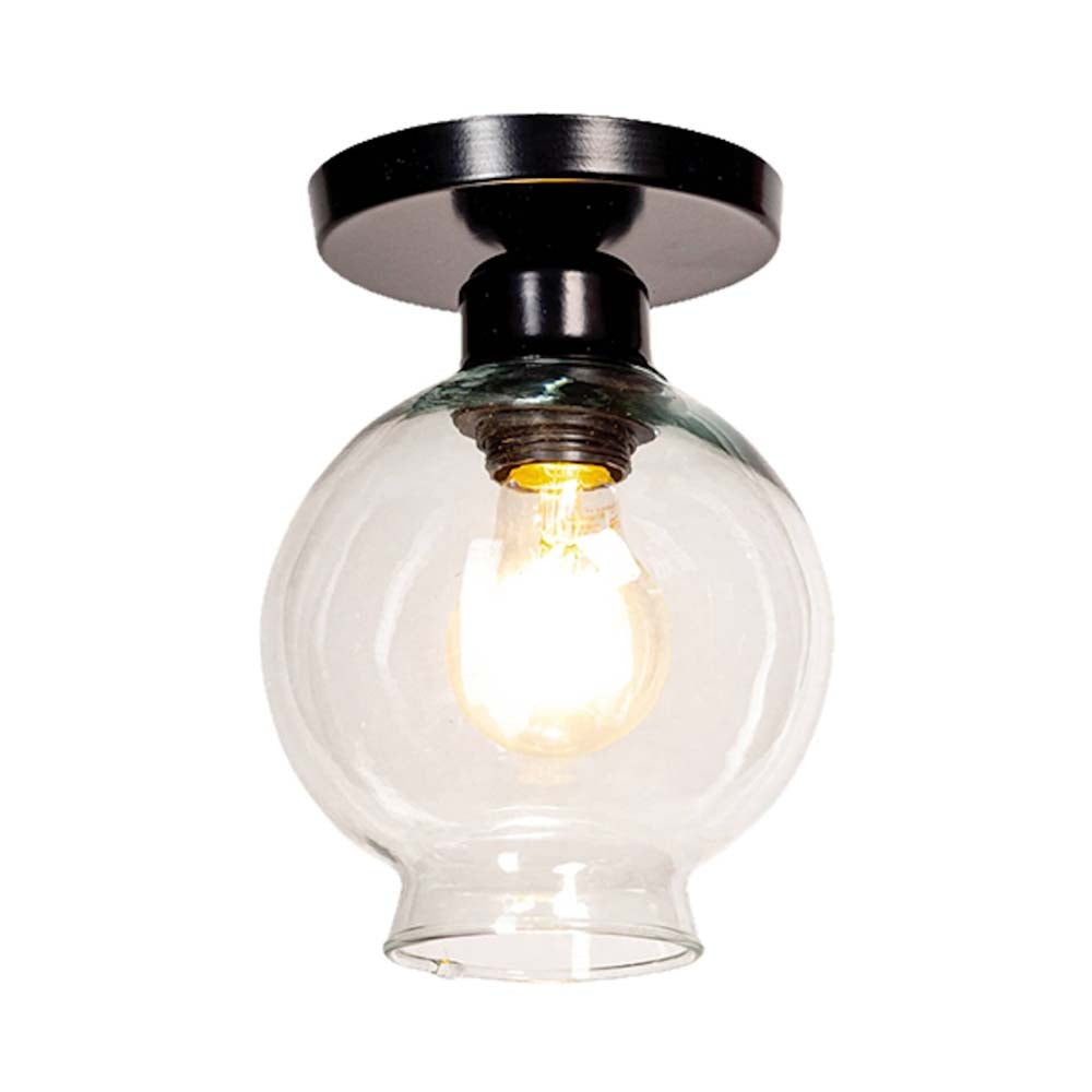 PLAFON LAMINA DE ACERO COLOR NEGRO + VIDRIO SOPLADO TRANSPARENTE 15CM H-120CM 127V LAMPARA OPCIONAL NO INCLUIDA