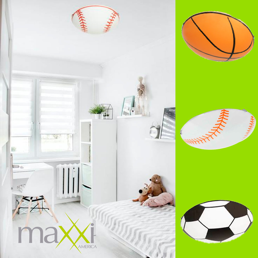 PLAFON DECORATIVO BEISBOL 2X20W. E26 VIDRIO SATINADO DECORADO MX-PF8019