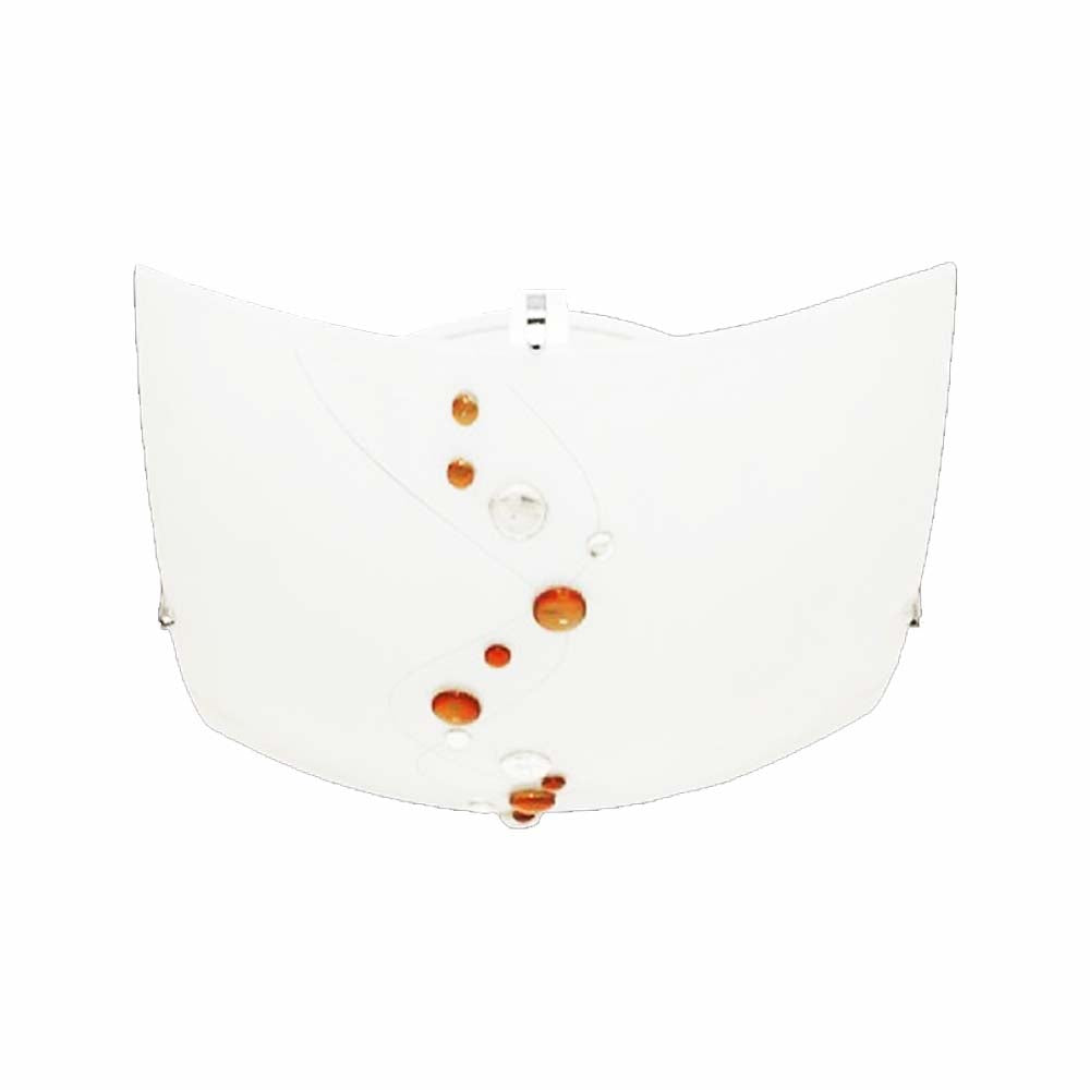 LUMINARIO DE TECHO PLAFON PANTALLA EN VIDRIO SATINADO CON INCRUSTACIONES GRISES CUERPO Y GARRAS CROMADAS EN LAMINA DE ACERO USO INTERIOR NO INCLUYE LAMPARAS