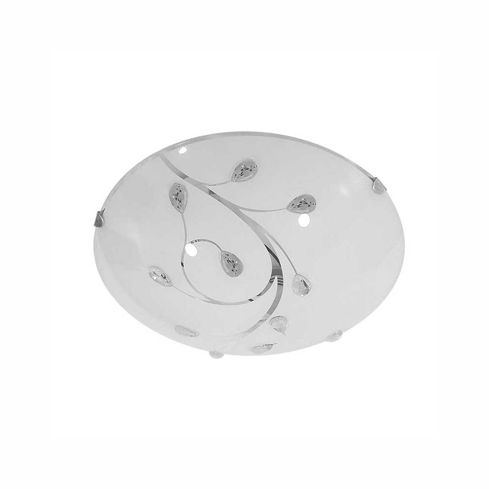 LUMINARIO DE TECHO PLAFON 8073 (30X30CM) 2XE27 VIDRIO CURVO MATE DECORADO INCRUSTACIONES PLATEADAS