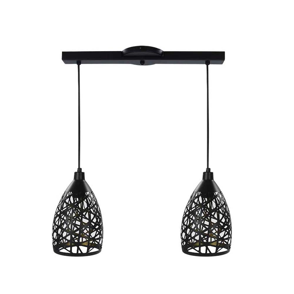 LUMINARIO COLGANTE 2 PZASEN RIEL DE 50CMACERO CORTE LASER NEGRO + INTERIOR DORADO14CM H-120CM 127VLAMPARAS OPCIONALES NO INCLUIDAS(MX-CL7007-N/D/2)