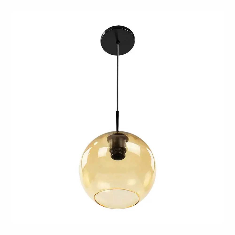 LUMINARIO COLGANTE BASE METALICA NEGRA VIDRIO SOPLADO COLOR AMBAR 127V LAMPARA OPCIONAL NO INCLUIDA