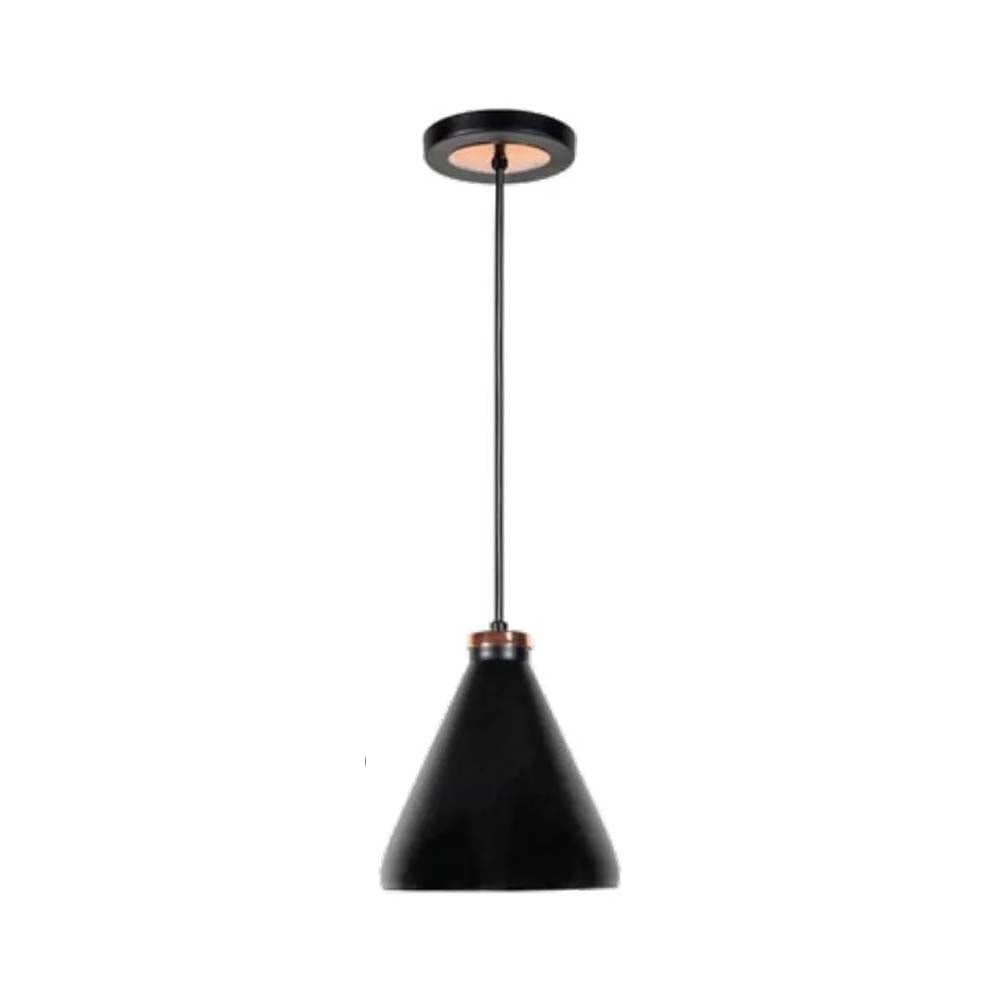 LUMINARIO COLGANTE LAMINA DE ACERO NEGRO + INTERIOR BLANCO + DETALLE DE MADERA 12.5CM H-120CM 127V LAMPARA OPCIONAL NO INCLUIDA