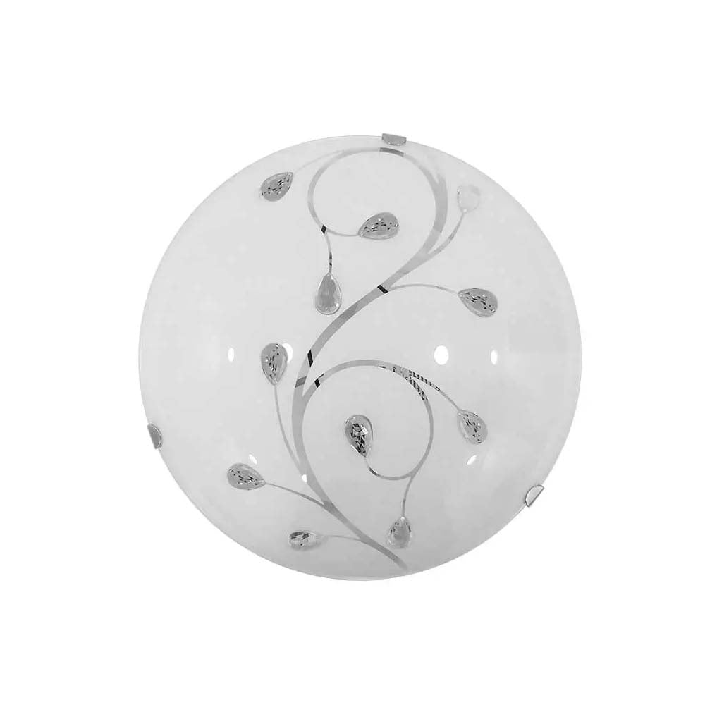LUMINARIO DE TECHO PLAFON 8073 (30X30CM) 2XE27 VIDRIO CURVO MATE DECORADO INCRUSTACIONES PLATEADAS