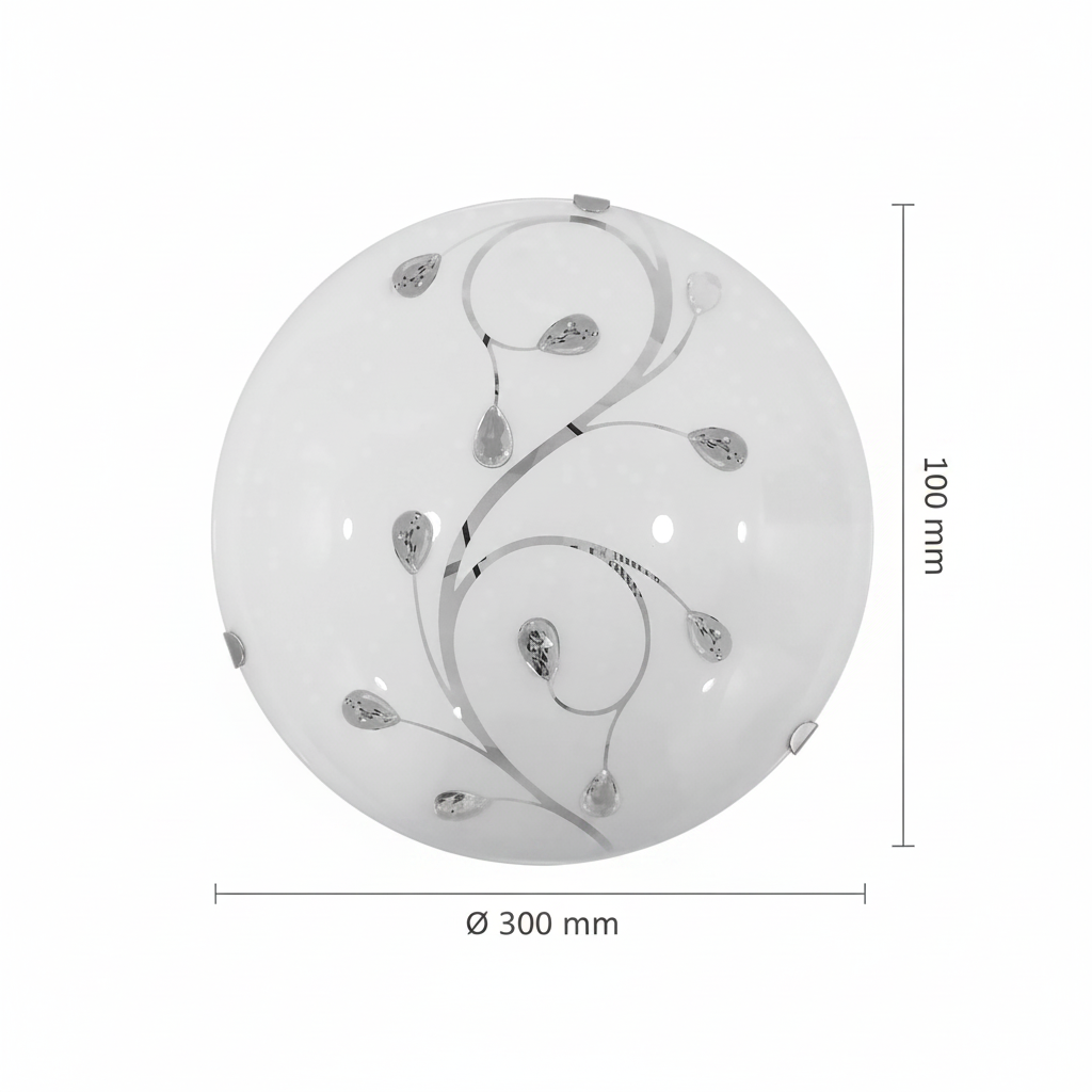 LUMINARIO DE TECHO PLAFON 8073 (30X30CM) 2XE27 VIDRIO CURVO MATE DECORADO INCRUSTACIONES PLATEADAS
