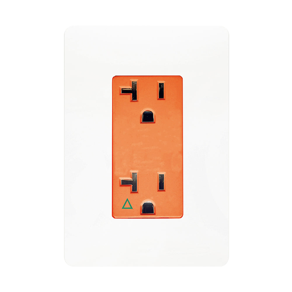 CONT. DUPLEX TIERRA AISLADA (IG) C/PLACA UNNO BLANCO MEC. NARANJA UNNO