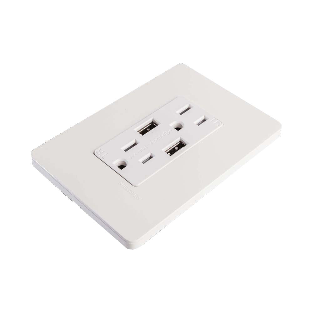 CONTACTO DÚPLEX ESTEVEZ UNNO 2 POLOS CON TIERRA Y 2 CONTACTOS USB BLANCO