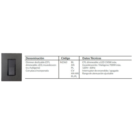 ATENUADOR DE LUZ ESTEVEZ ZENIT CONTROL DESLIZABLE ANTRACITA CON PLACA ANTRACITA