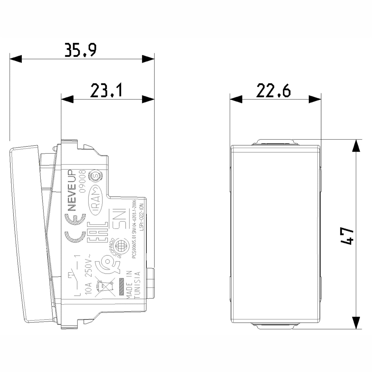 PULSADOR 1P NO 1 MOD. 10A/250V. BLANCO NEVE VIMAR