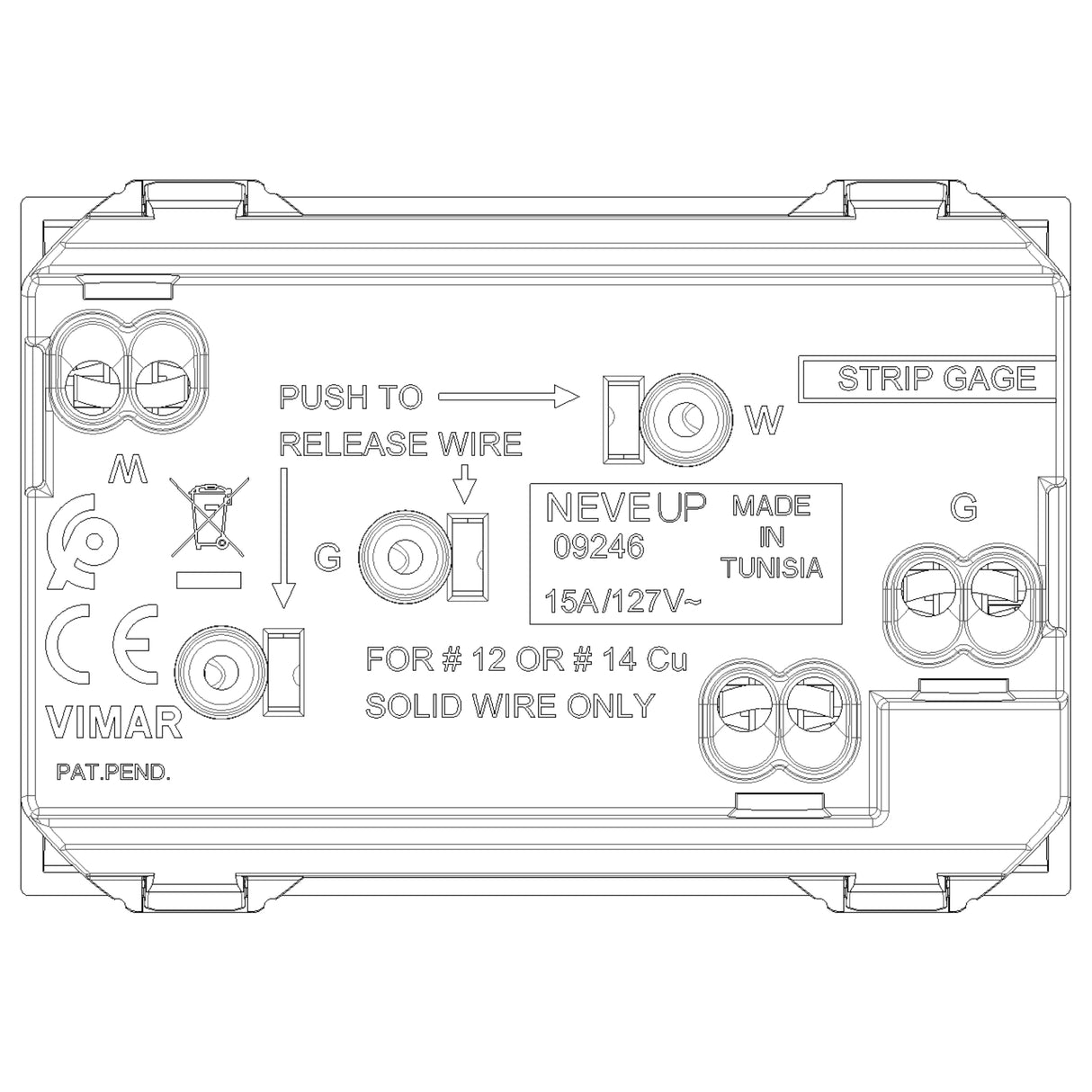 TOMACORRIENTE 2P+T 15A/127V. 3 MOD. USA BLANCO NEVE VIMAR