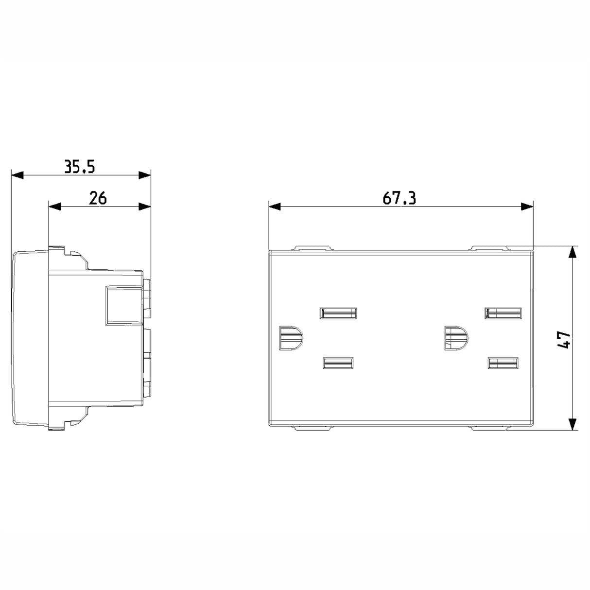 TOMACORRIENTE 2P+T 15A/127V. 3 MOD. USA BLANCO NEVE VIMAR