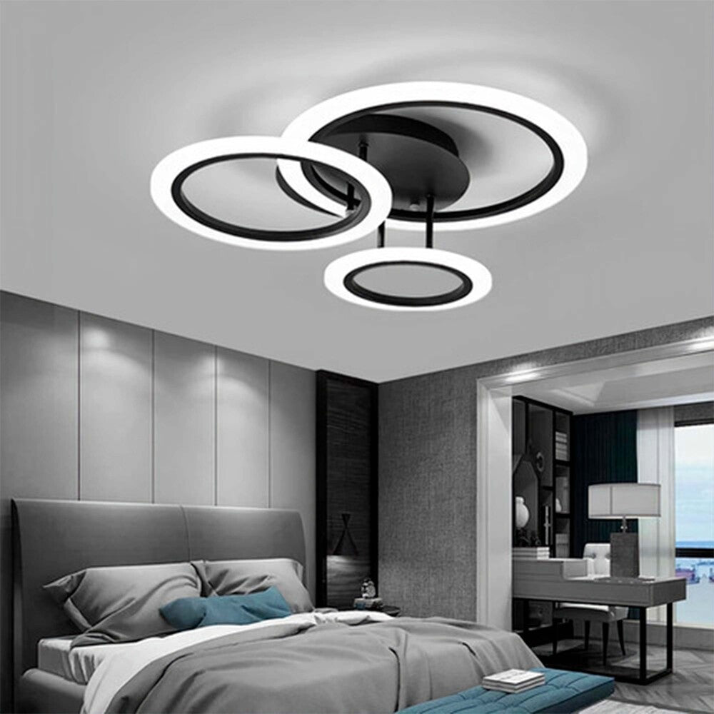 LAMPARA DE TECHO PLAFON LED ONDAS CONTROL REMOTO C/DIMMER INT Y TEMP COLOR + 3 CAMBIOS DE LUZ NEGRO