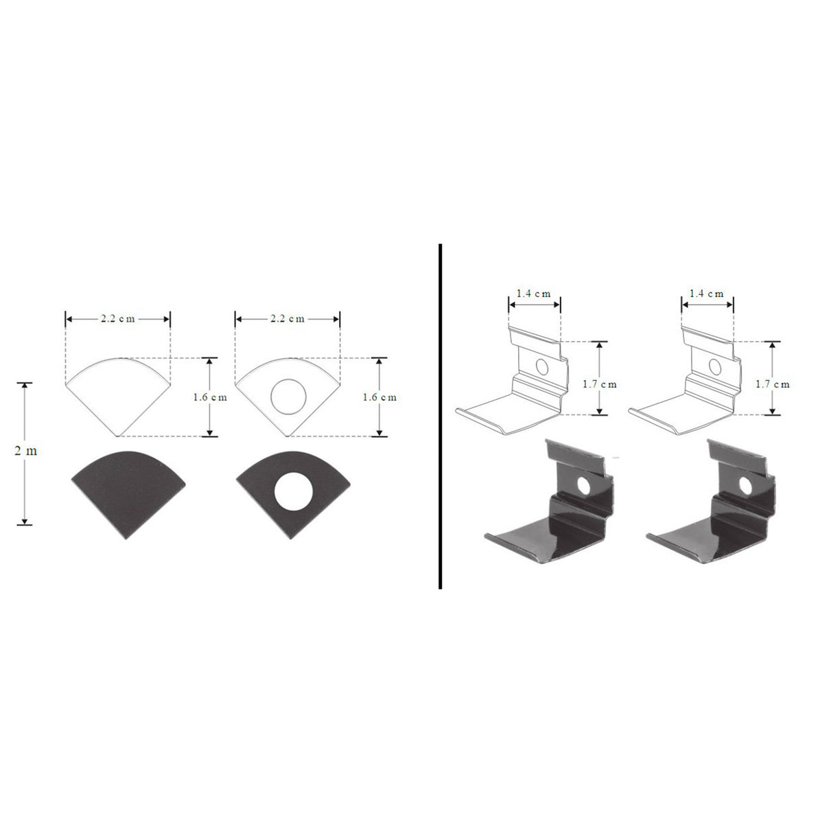 KIT PERFIL P/TIRA EXTRAPLANA LED ESQUINERO (PERFIL ESQUIN ALUM 2M + MICA DIFUSA RECTANGULAR 2M + 2 TAPAS LAT + 2 GRAPAS DE SOB IP20) ILUMILEDS