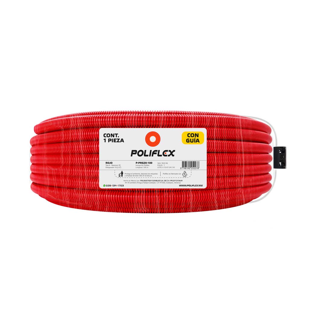 POLIFLEX EXTRA RESISTENTE ROJO 1/2" C/GUIA P-PRG20-100*** EXCLUSIVO ROLLO 100MTS***