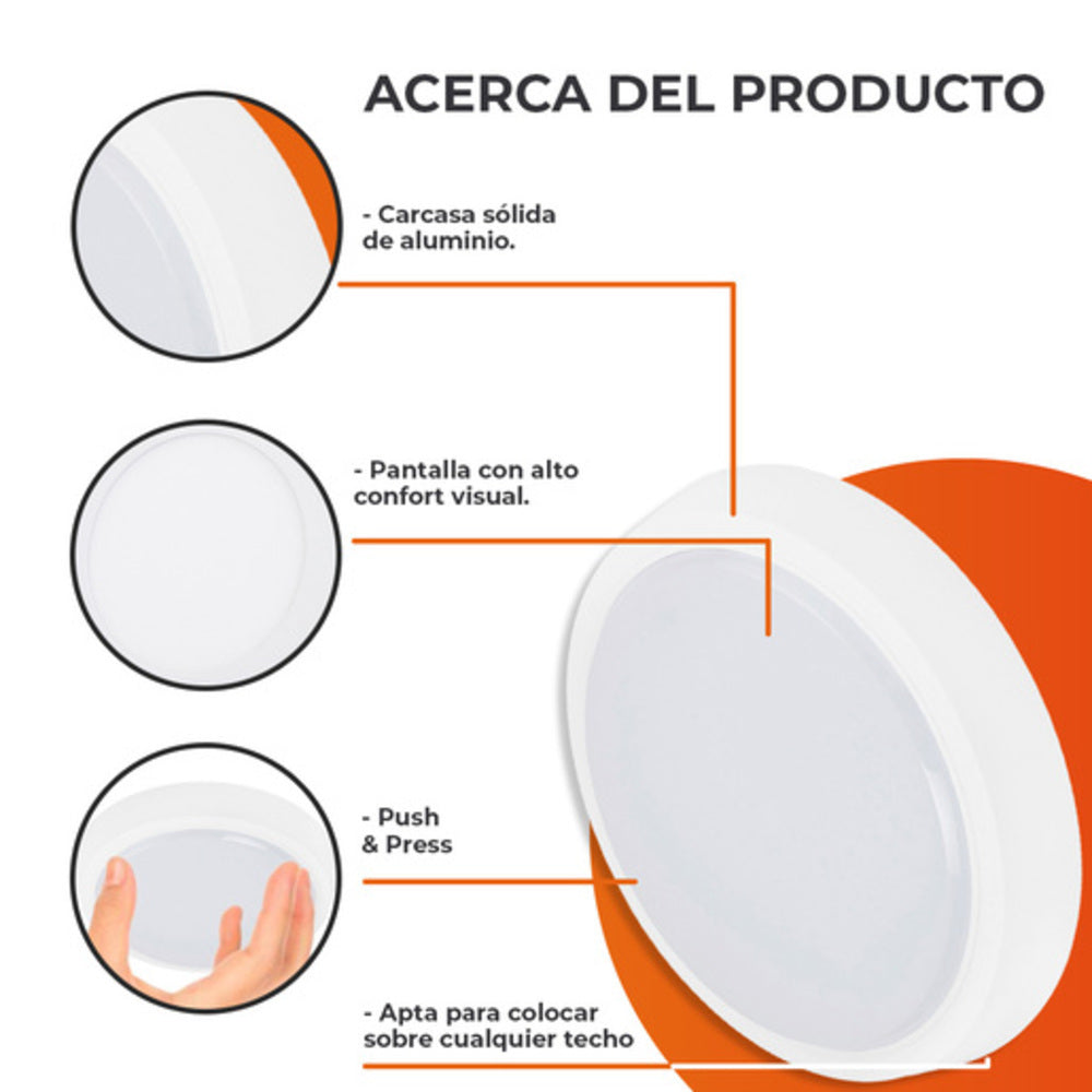 LÁMPARA DE INTERIOR LED TECNOLITE PADANG PARA SOBREPONER 10W LUZ DE DÍA