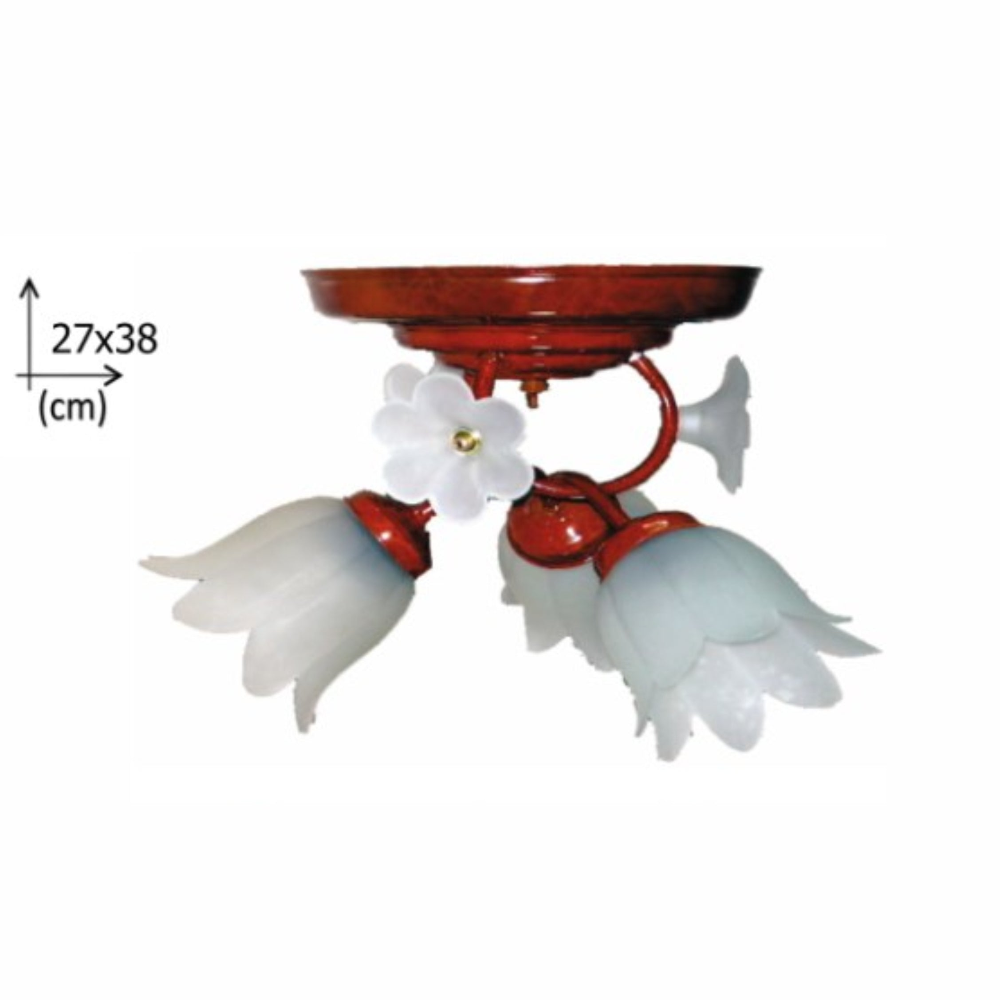 PLAFON NUDO 3 LUCES CON PANTALLAS COLOR DURAZNO Y BASE CHOCOLATE MCA GUZMAN