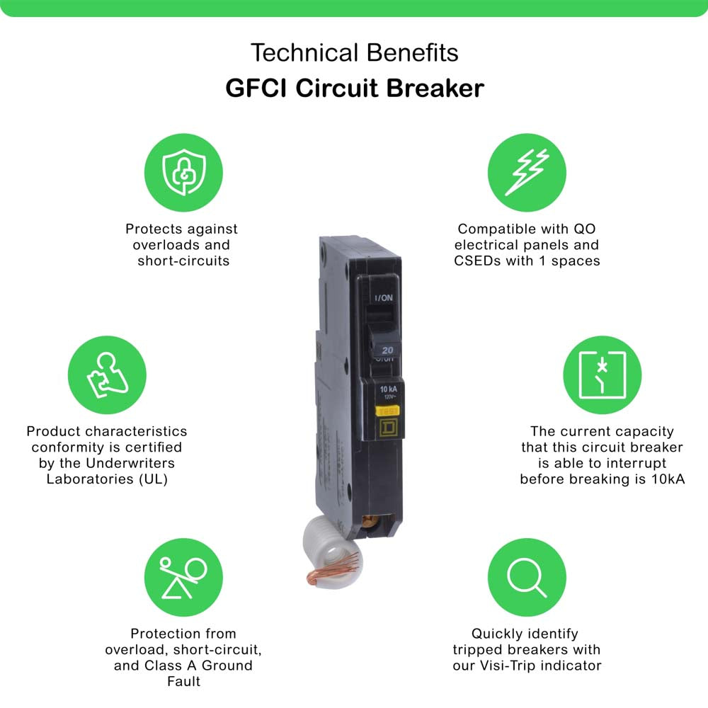 INTERRUPTOR TERMOMAGNETICO QO120GFI 1X20A 6MA GFI PGTAIL ENCHUFABLE 10KA SCHNEIDER ELECTRIC *** OFRECER BTP1C20R6 ***