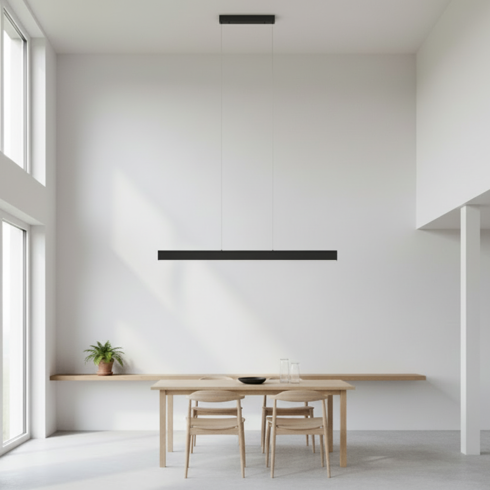 COLGANTE BARRA LINEAL LED NEGRO 1.20 METROS 4000K BCO NEUTRO 1.2 METROS CABLES 110-220V