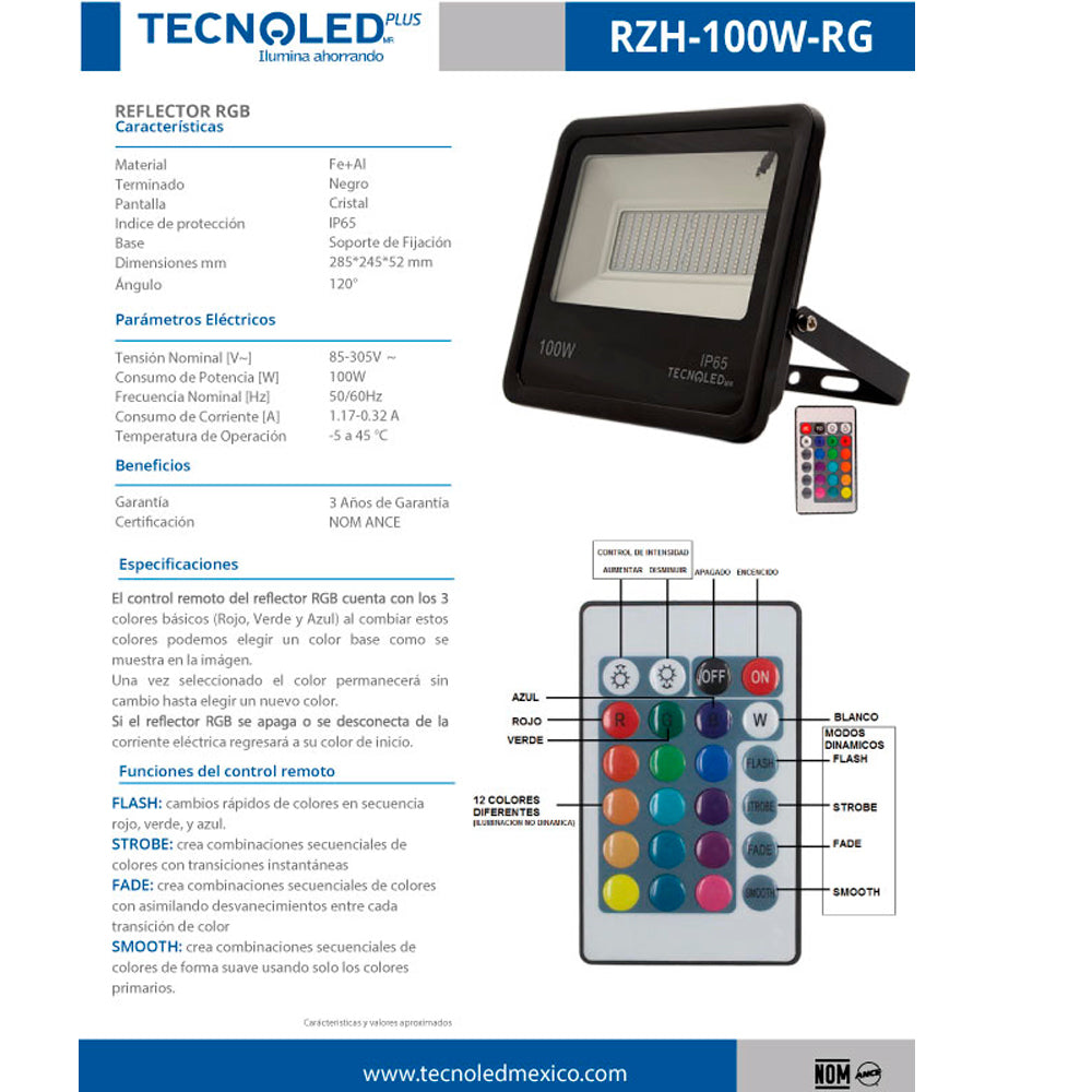 REFLECTOR RGB PLUS 100W 85-305V TECNOLED