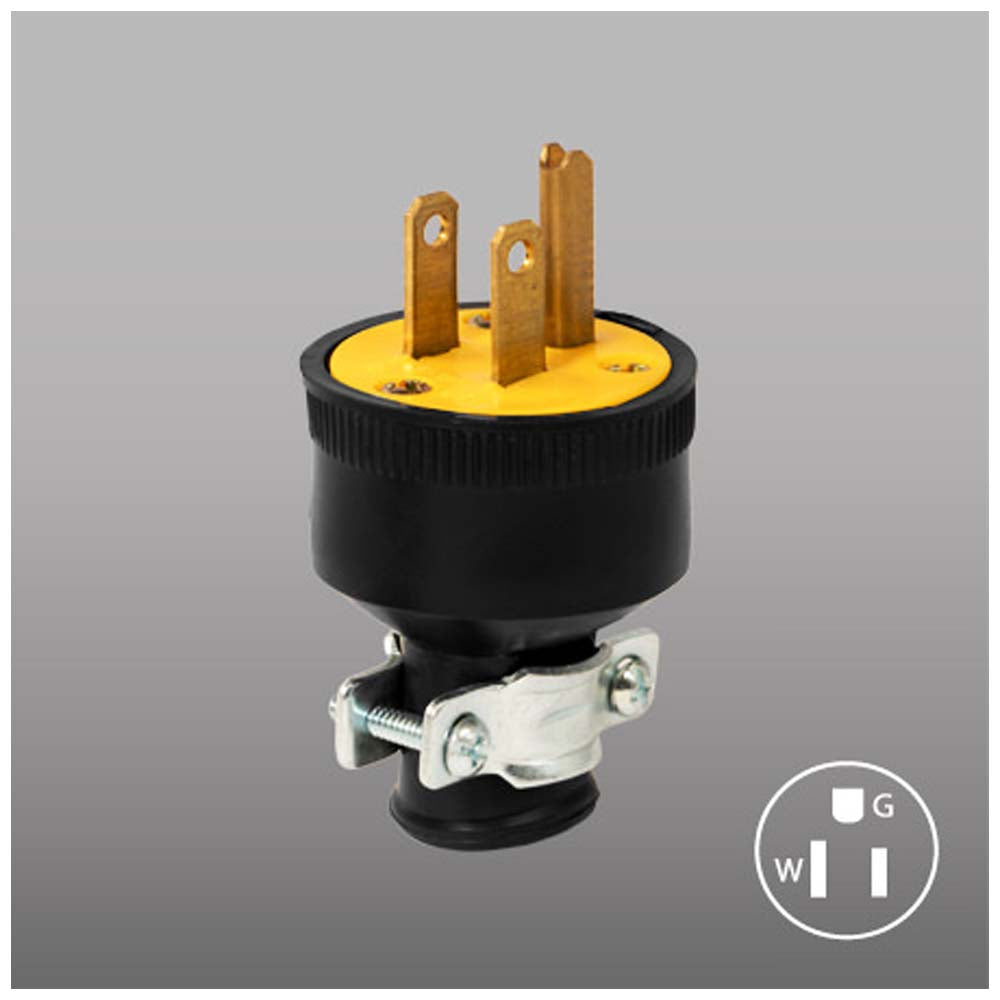 CLAVIJA HULE CON ABRAZADERA ENTRADA RECTA NEGRA 2F-3H 15A/125V MCA SUPPLIER *** OFRECER 46207 O 1709-BOX O LEV103***