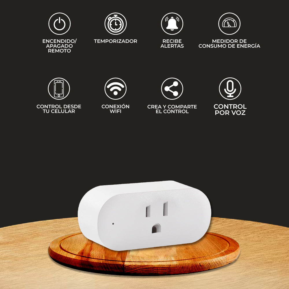 ENCHUFE INTELIGENTE WIFI MEDIDOR DE CONSUMO MULTIVOLTAJE APTO HASTA 1900 W COMPATIBLE CON APP MOVIL Y ASISTENTES DE VOZ