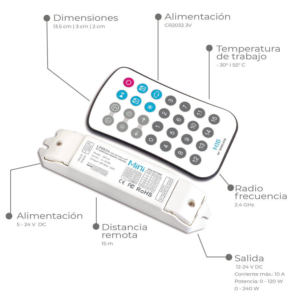 CONTROLADOR SPI PARA TIRA LED 12V INCLUYE CONTROL REMOTO ***HAE 2024***