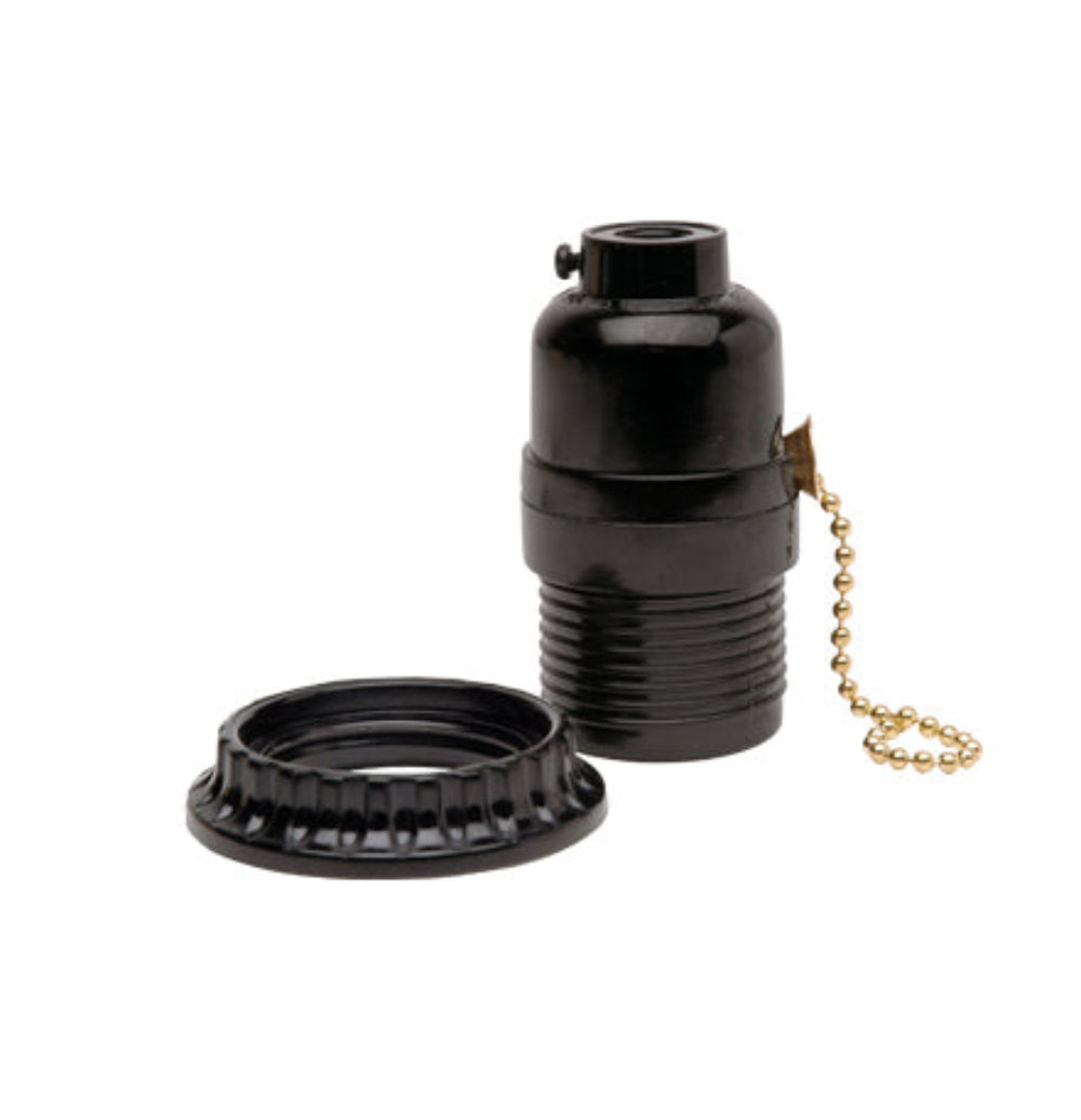 PORTALAMPARA CON APAGADOR DE CADENA Y CONTRATUERCA E26 NEGRO