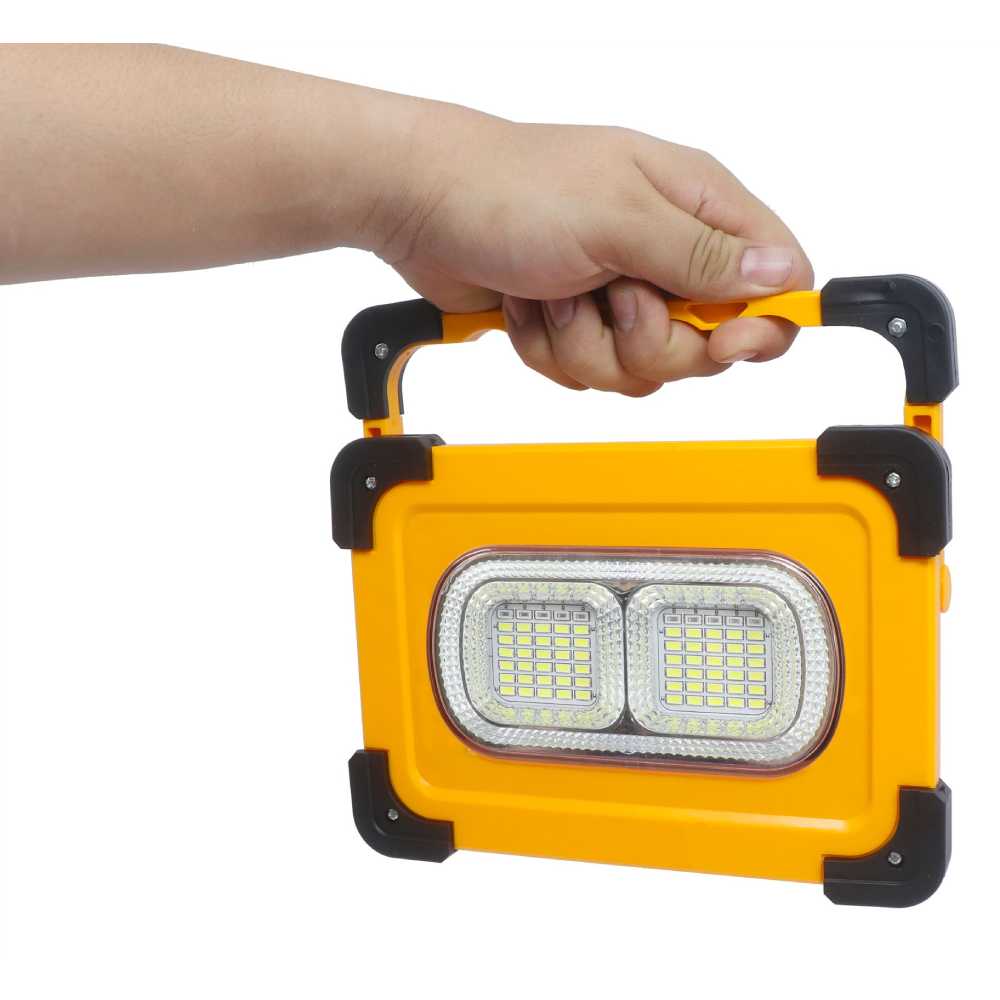 REFLECTOR AMARILLO CON CELDA SOLAR 50W 65000K 3 INTENSIDADES DE LUZ ESTOBO ROJO AZUL MLESSO