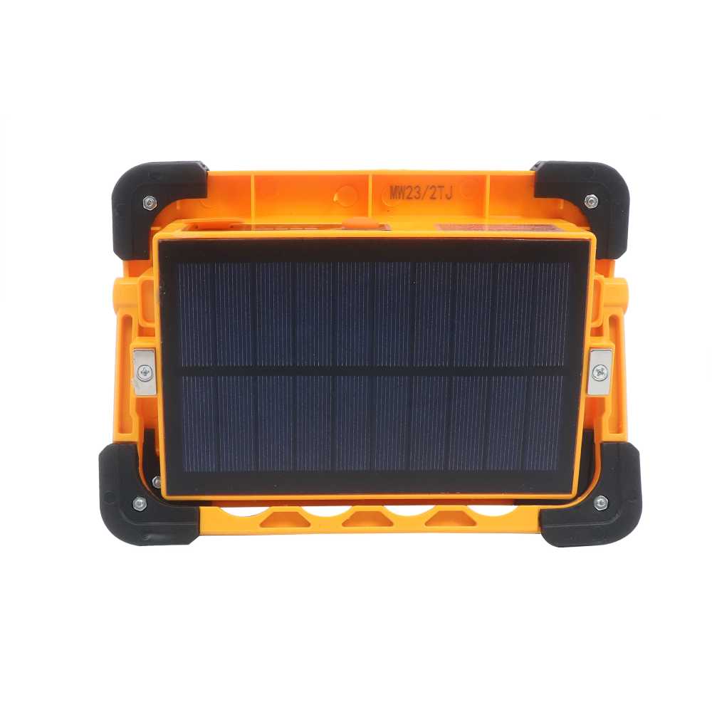 REFLECTOR AMARILLO CON CELDA SOLAR 50W 65000K 3 INTENSIDADES DE LUZ ESTOBO ROJO AZUL MLESSO