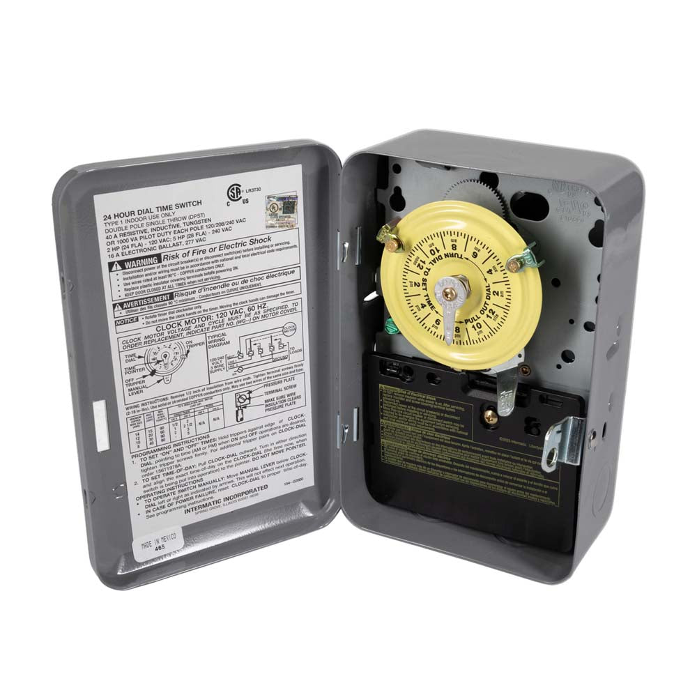 TEMPORIZADOR MECANICO 24HRS. 120VCA. INTERVALO DE 1HR. SPST CON CAJA METALICA PARA INTERIOR INTERMATIC