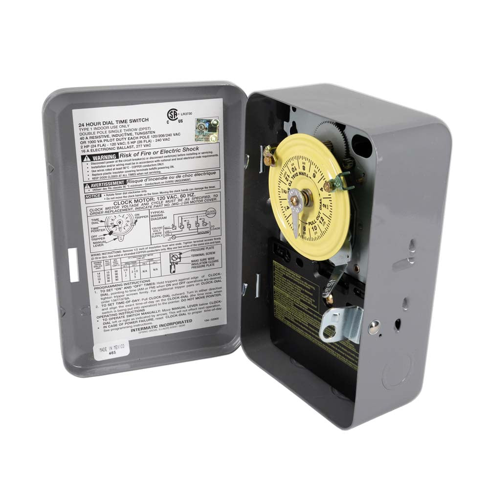 TEMPORIZADOR MECANICO 24HRS. 120VCA. INTERVALO DE 1HR. SPST CON CAJA METALICA PARA INTERIOR INTERMATIC