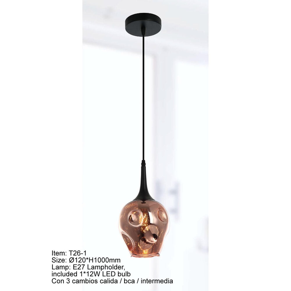 CANDIL LED CAMPANA DE CRISTAL OCRE 12W CON CAMBIO EN LUZ CALIDA/BCA/INTERMEDIA IIDSA