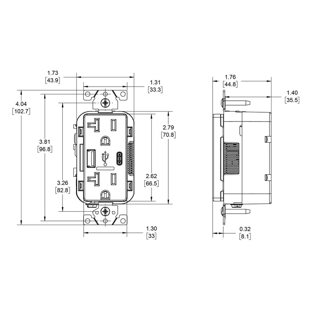 RECEPTACULO DUPLEX DECORA TAMPER RESISTANT PTOS USB A/C 3.6A 15A 125V 2P3H BCO S/ PLACA