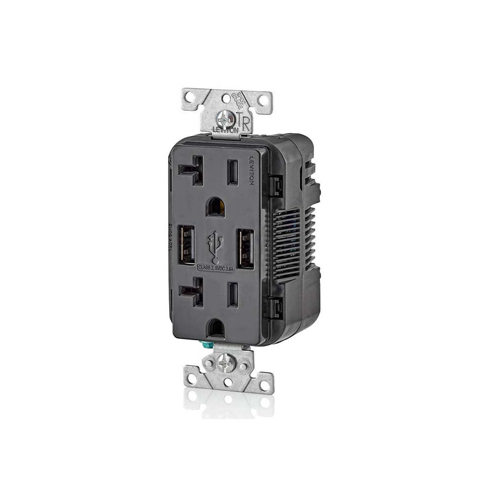 RECEPTACULO DUPLEX DECORA TR 2 PTOS USB 3.6A 20A 125V 2P3H NEGRO