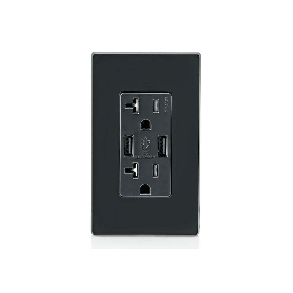 RECEPTACULO DUPLEX DECORA TR 2 PTOS USB 3.6A 20A 125V 2P3H NEGRO