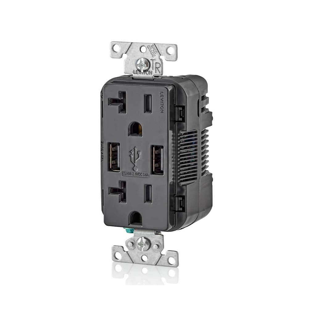 RECEPTACULO DUPLEX DECORA TR 2 PTOS USB 3.6A 20A 125V 2P3H NEGRO ***HAE***
