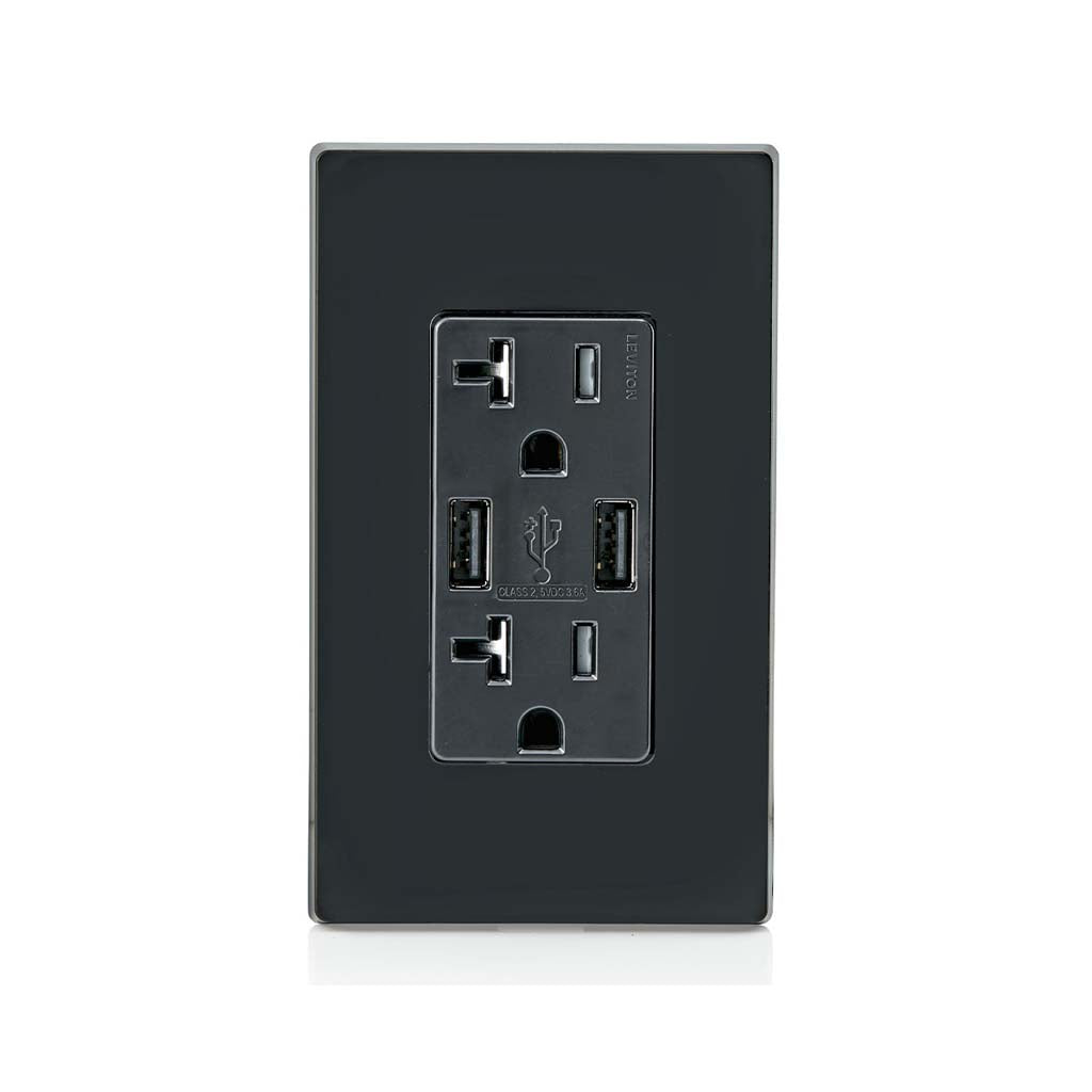 RECEPTACULO DUPLEX DECORA TR 2 PTOS USB 3.6A 20A 125V 2P3H NEGRO ***HAE***