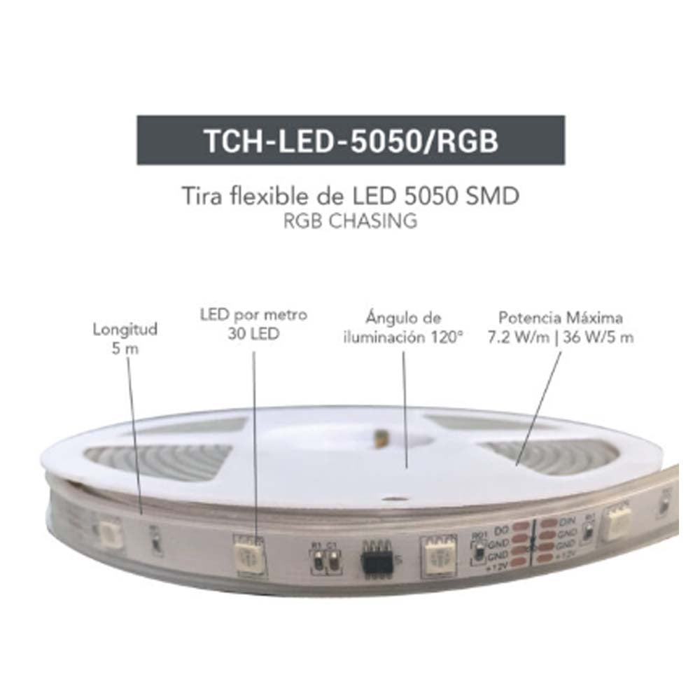 TIRA DIGITAL LED 5050 SMD 12V IP65 MULTICOLOR CHASING 5 MTS ***APLICACIONES HAE***