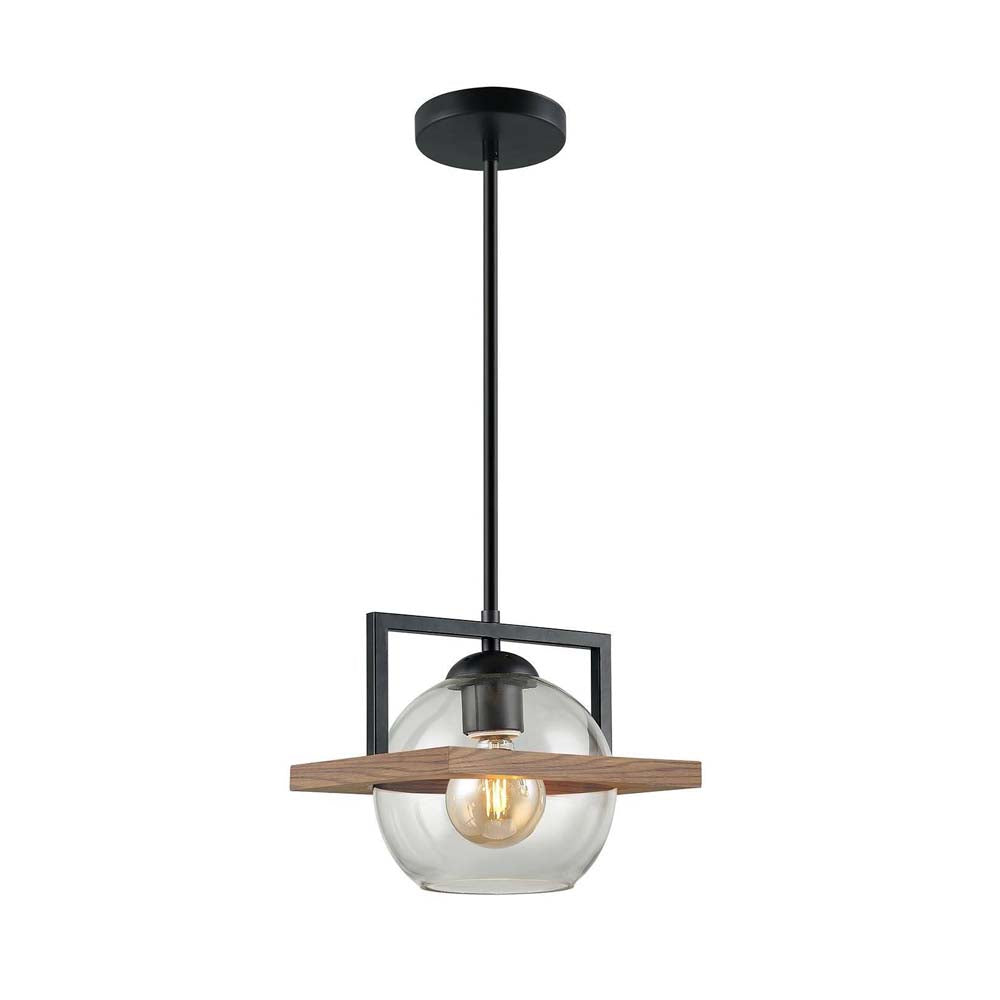 LUMINARIA COLGANTE COLOR NEGRO CRISTAL/MADERA 1 X 60 W TABIA *** HA. LUMI ***