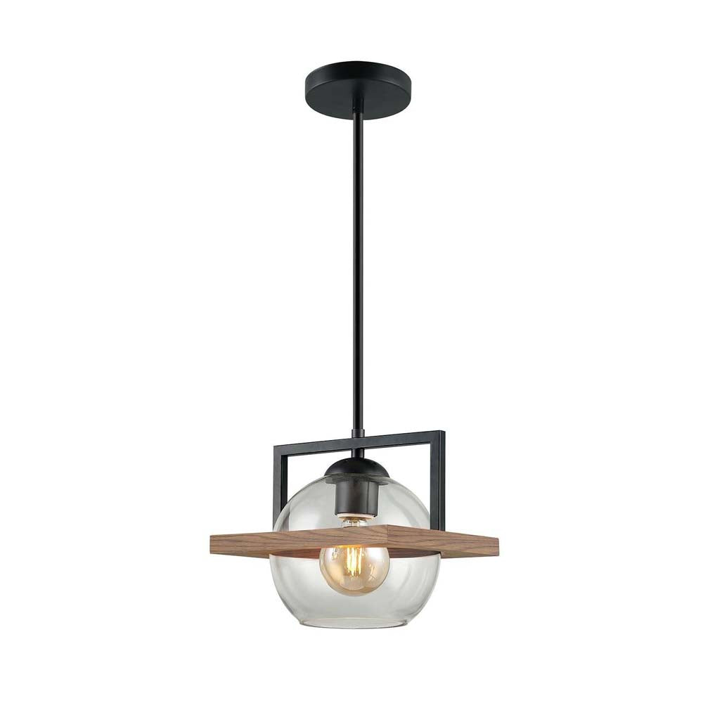 LUMINARIA COLGANTE COLOR NEGRO CRISTAL/MADERA 1 X 60 W TABIA *** HA. LUMI ***