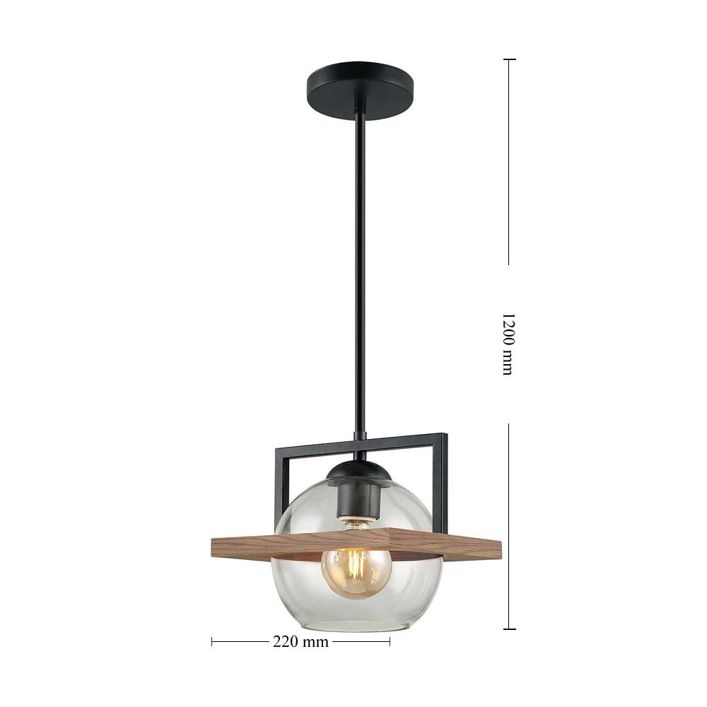 LUMINARIA COLGANTE COLOR NEGRO CRISTAL/MADERA 1 X 60 W TABIA *** HA. LUMI ***