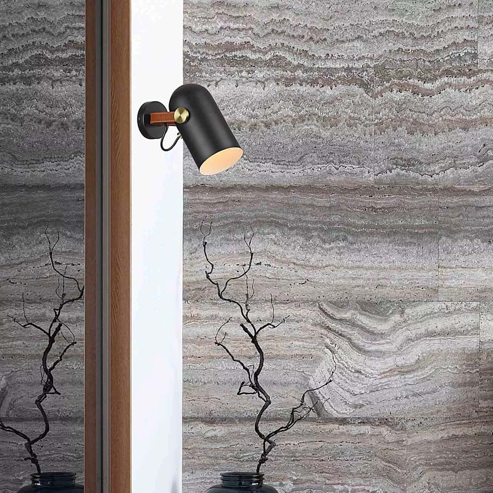 LUMINARIA DE PARED NEGRO/PIEL 1X60W. NAVIS