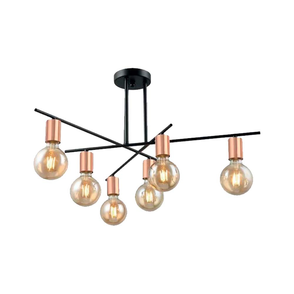 LUMINARIA SEMI-PLAFON NEGRO/COBRE 6 X 60 W LORETTA