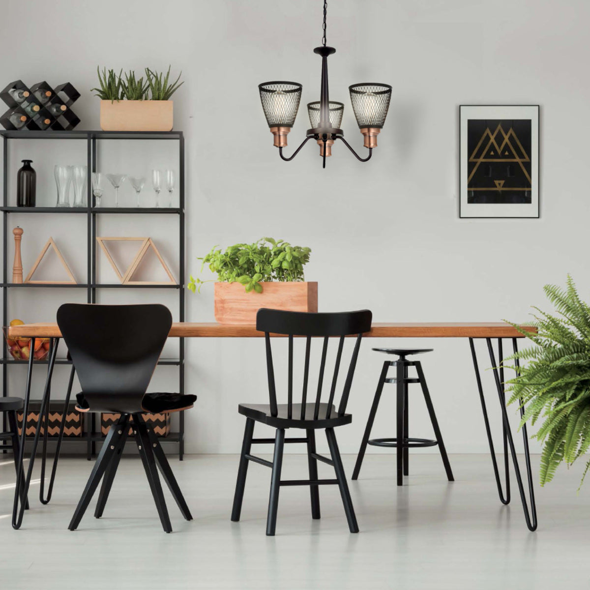 CANDIL NEGRO/COBRE 3 X 60 W OPORTO