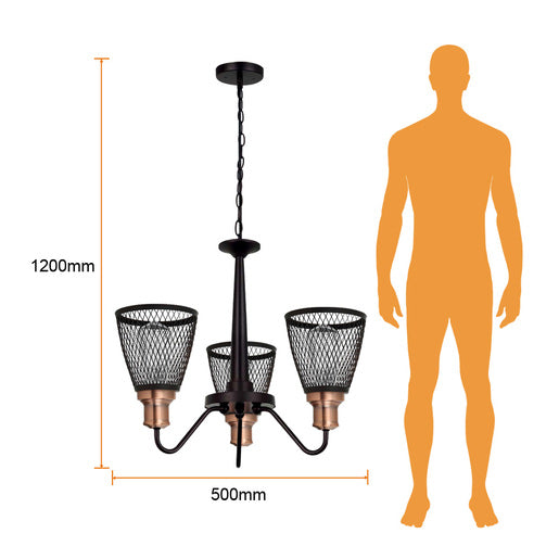 CANDIL NEGRO/COBRE 3 X 60 W OPORTO