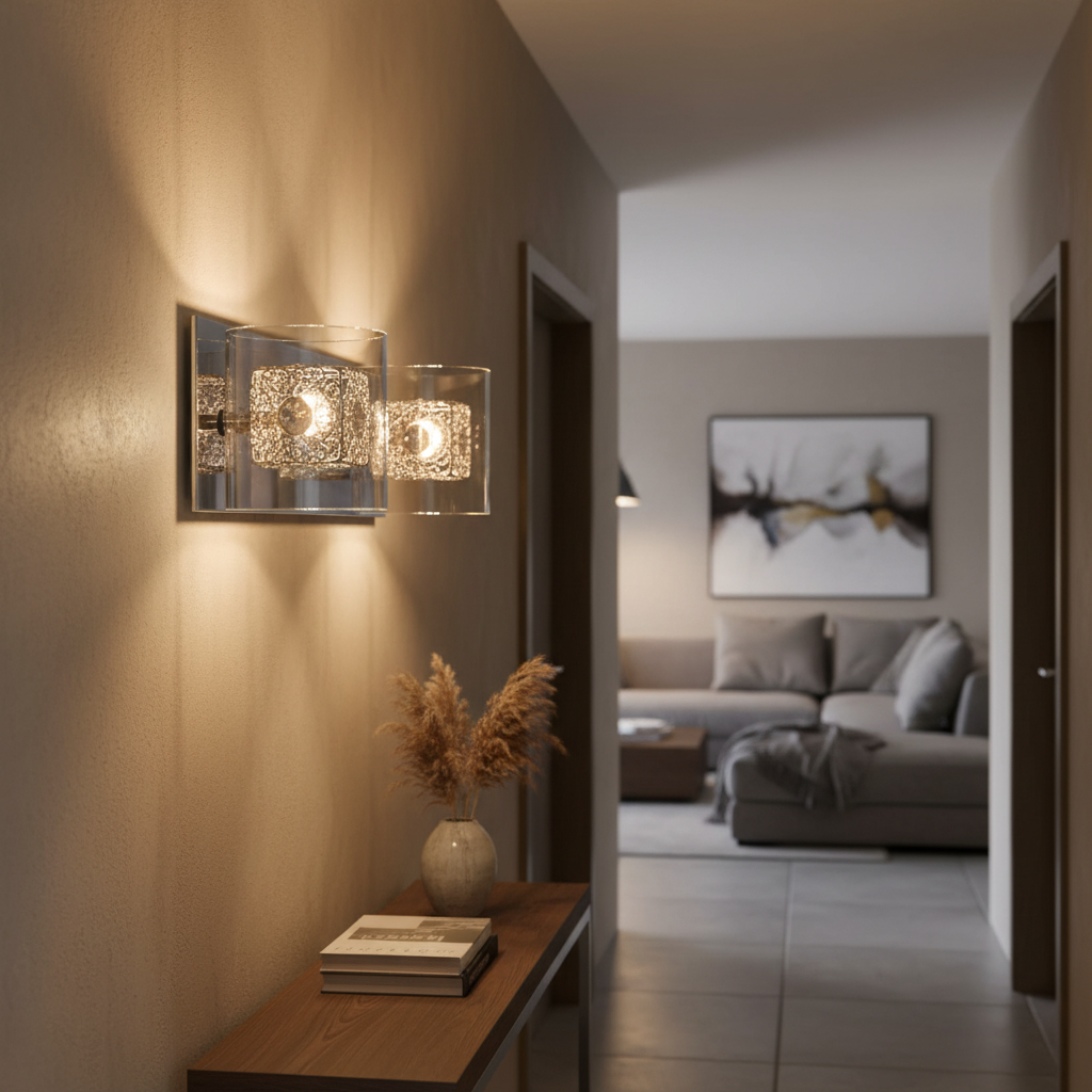 PARED CRISTAL ACBADO CROMO BASE G9 2 X 40 W SERIE AGATA ***HAE 2024***